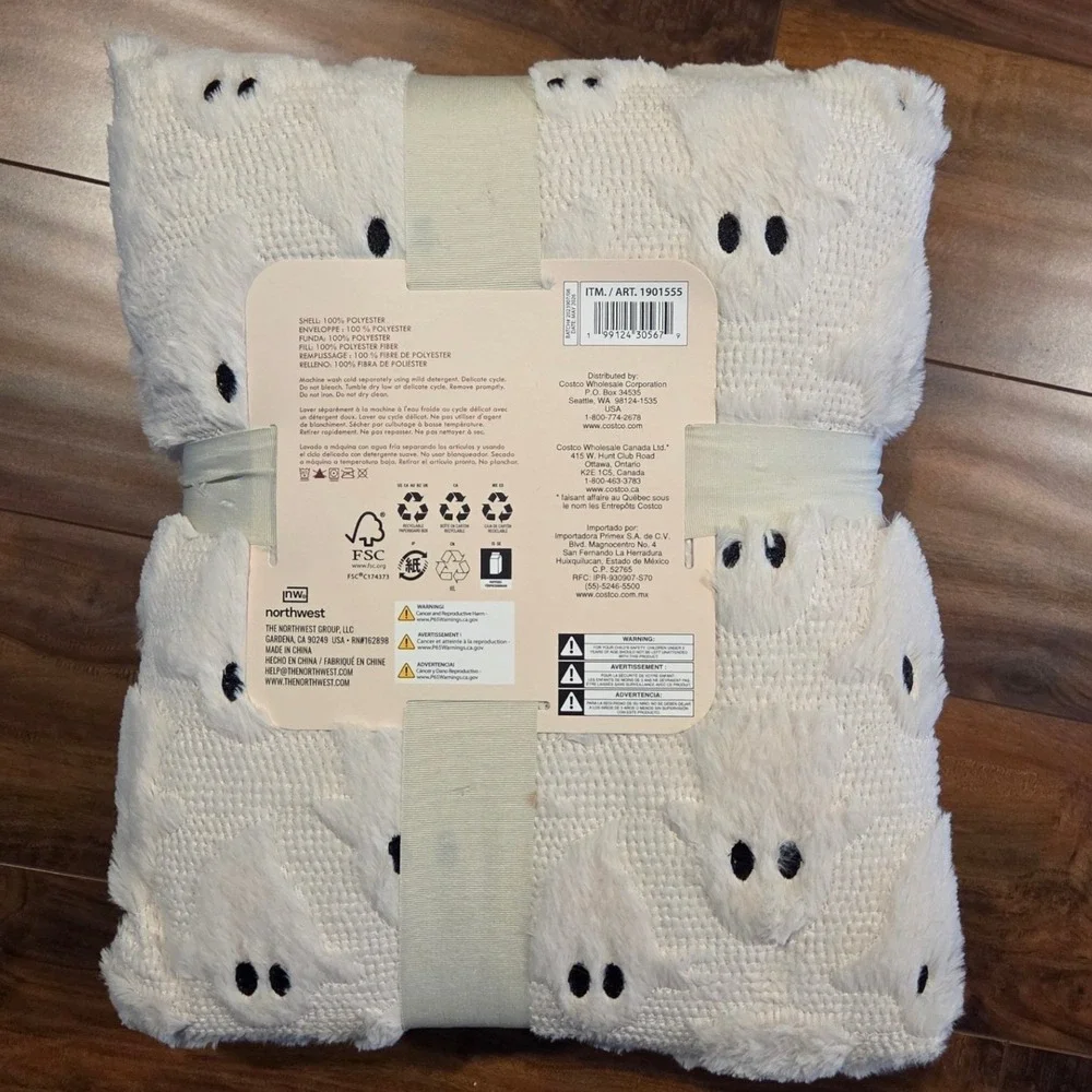 Ghost Faux Fur Throw Blanket Viral Costco Halloween 60x70 White New